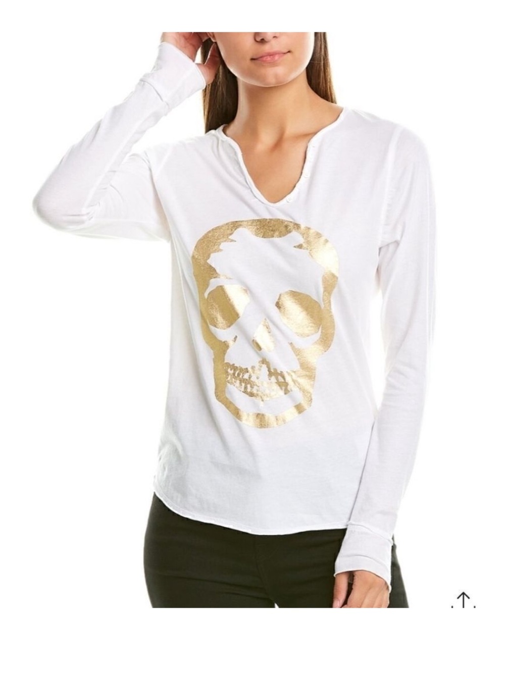 Zadig & Voltaire White Long-Sleeve Tee with Gold Skull